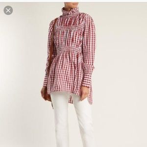 TEIJA Ruffled-collar cotton-gingham shirt